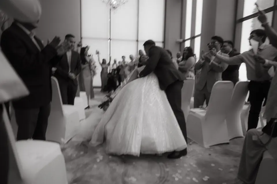 Bride and groom exiting the chapel